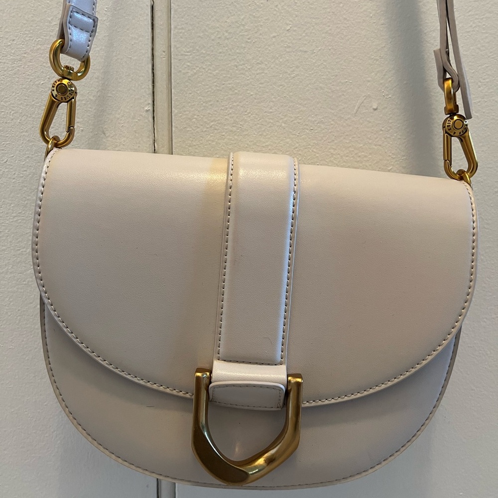 Charles & Keith Cream Crossbody Saddle Bag with Gold Hardware